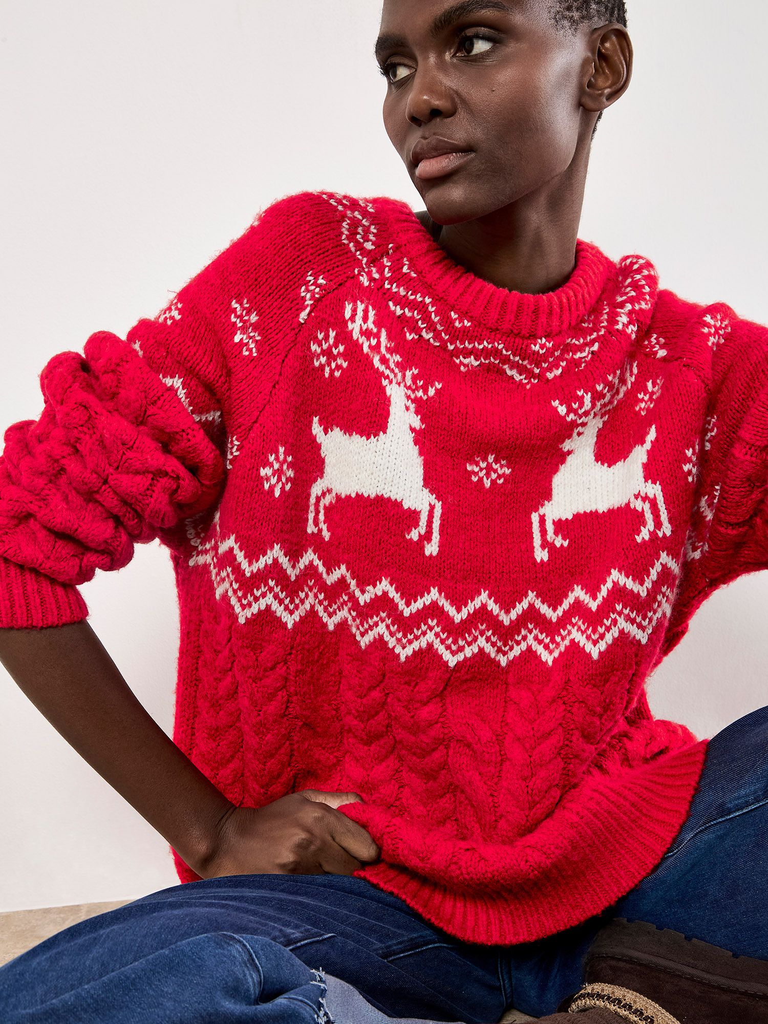Apricot Reindeer Chunky Cable Knit Jumper