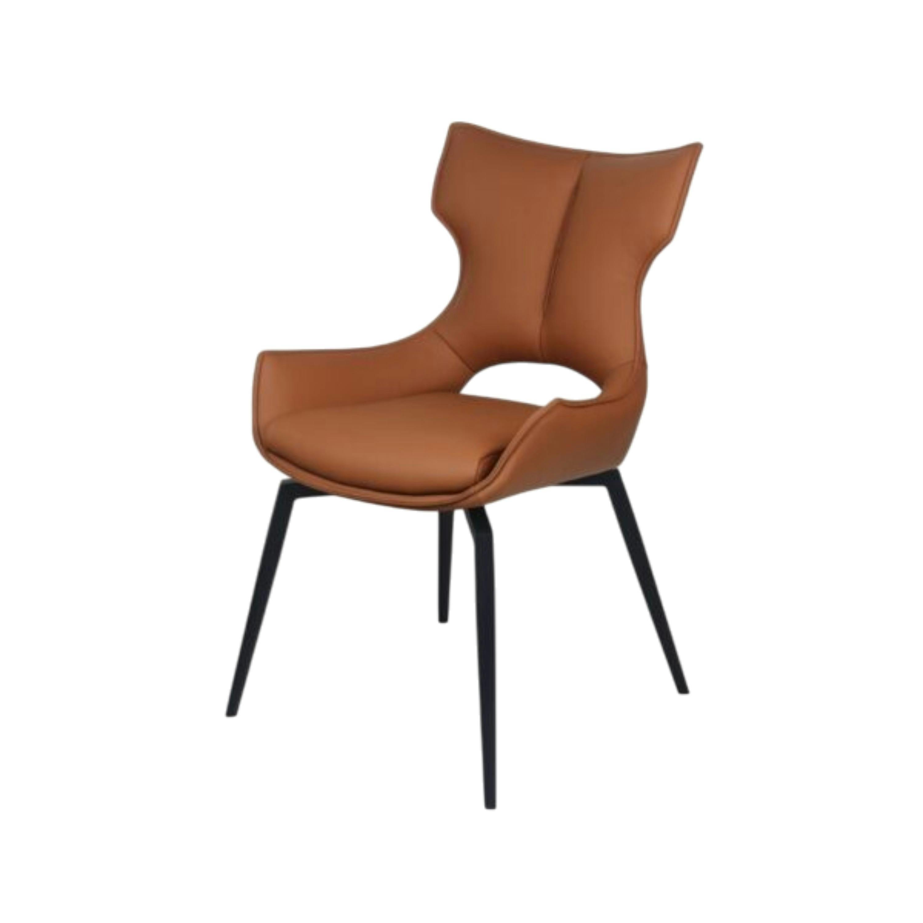 Chaise pivotante cuir cognac dossier ouvert (lot de 2) LOMBARDIE