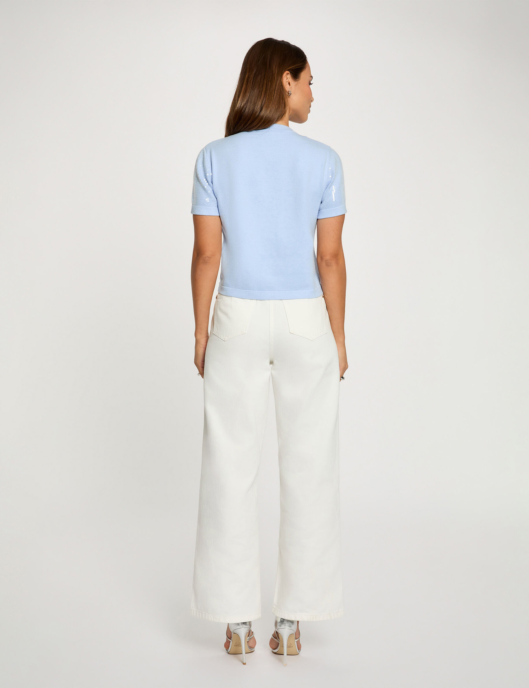 Cardigan Round Neck Sequins Sky Blue Women