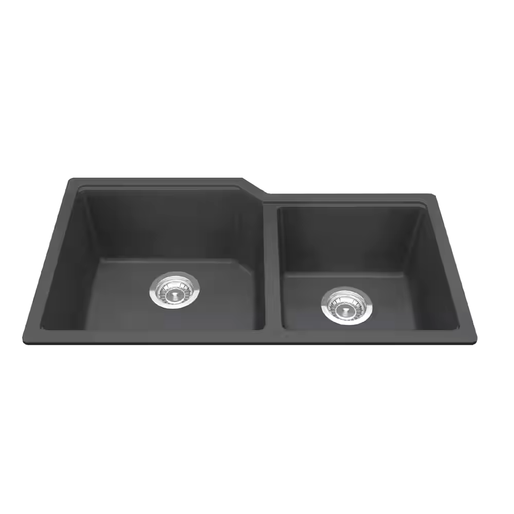 Kindred Urban Undermount Granite Double Bowl Kitchen Sink, 33.88-in x 19.69-in x 9.06-in,  Matte Black