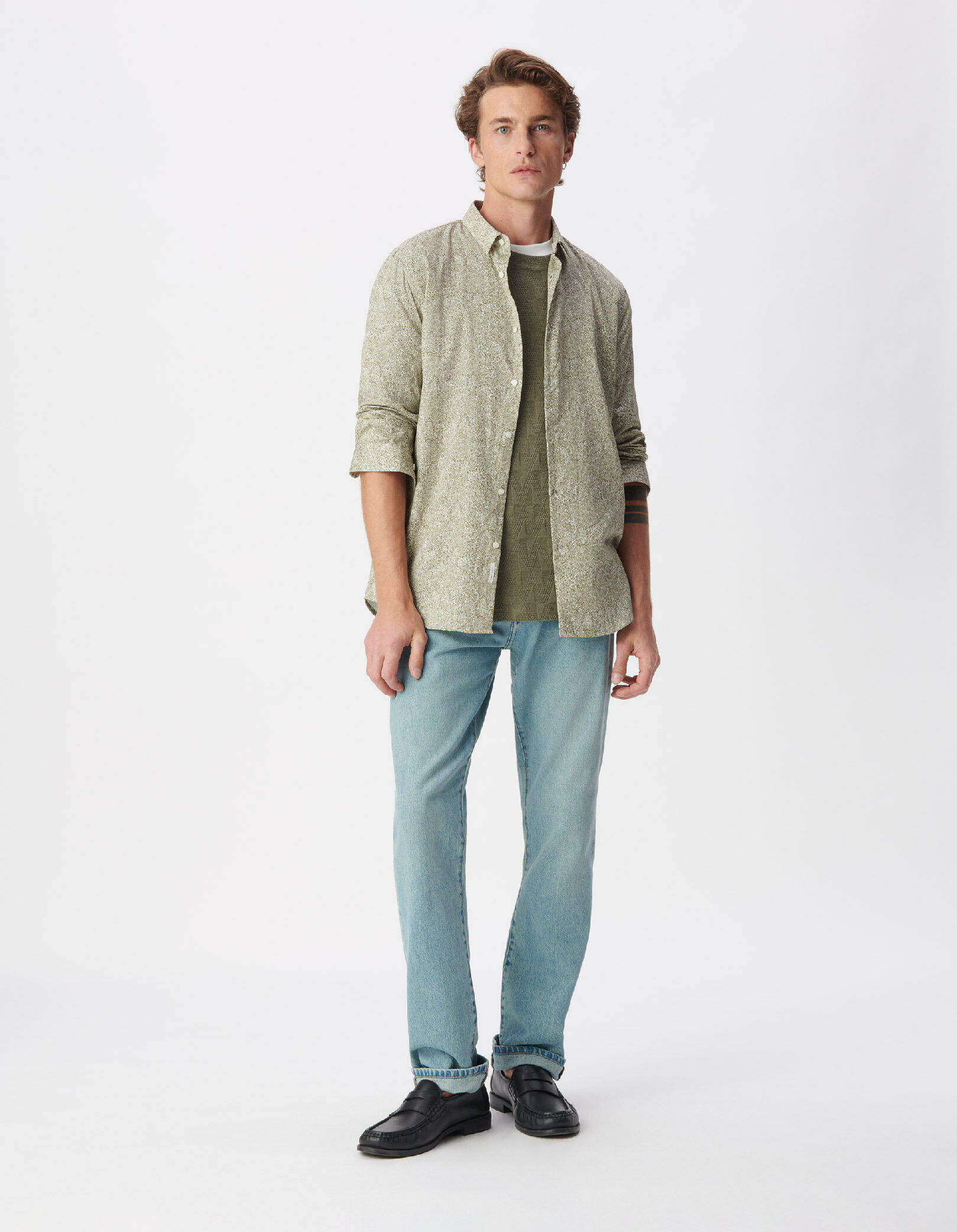 Chemise regular kaki imprimé végétal Homme