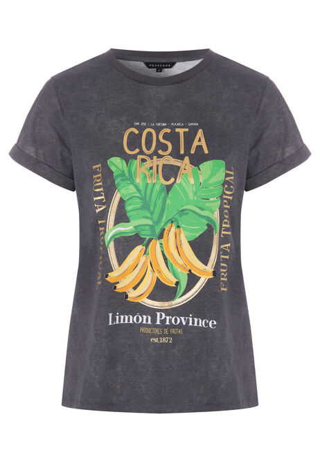 Women Grey Costa Rica Graphic Cotton T-shirt
