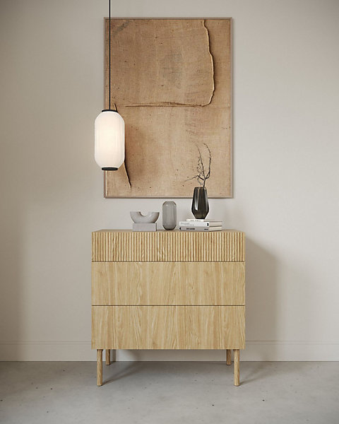 Commode 3 tiroirs effet chêne 90 cm NOLIE