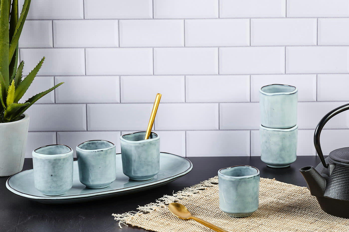 REACTIV - Lot de 6 tasses en grès gris D6.5