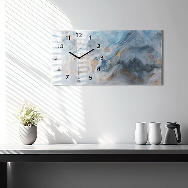 Horloge murale Wallfluent 60x30 cm Avec chiffres Aiguilles noires Motif marbré 1 pcs