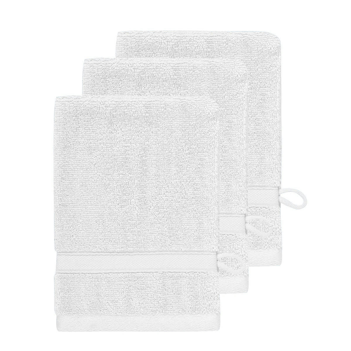 SENSILK - Lot de 3 gants de toilette 600 gr/m²  blanc 16x22 cm