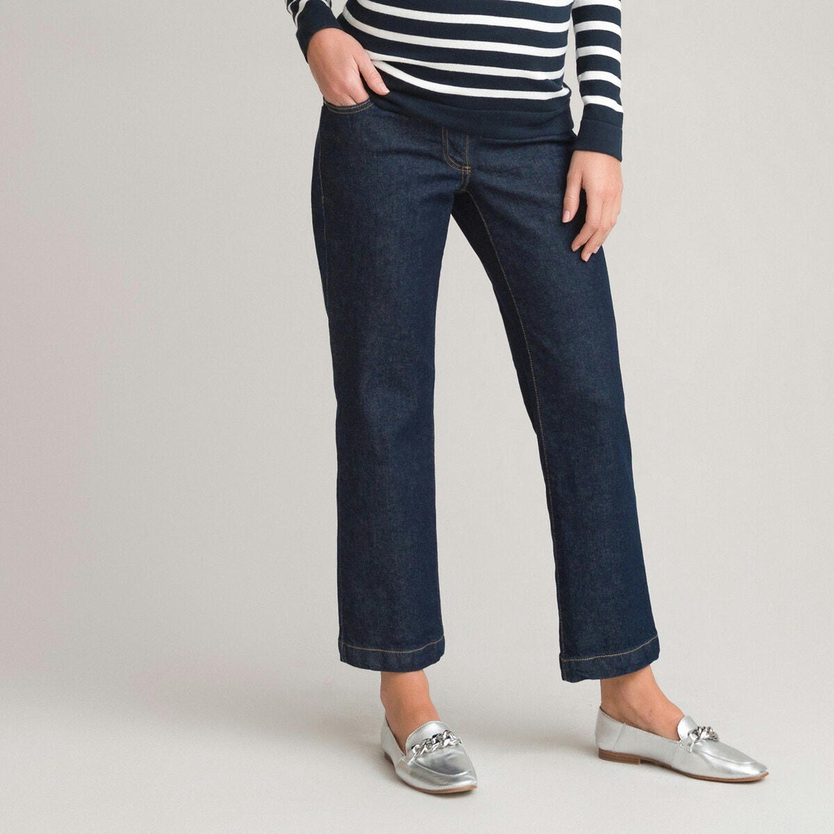 Jean droit de grossesse, bandeau haut, coton bio