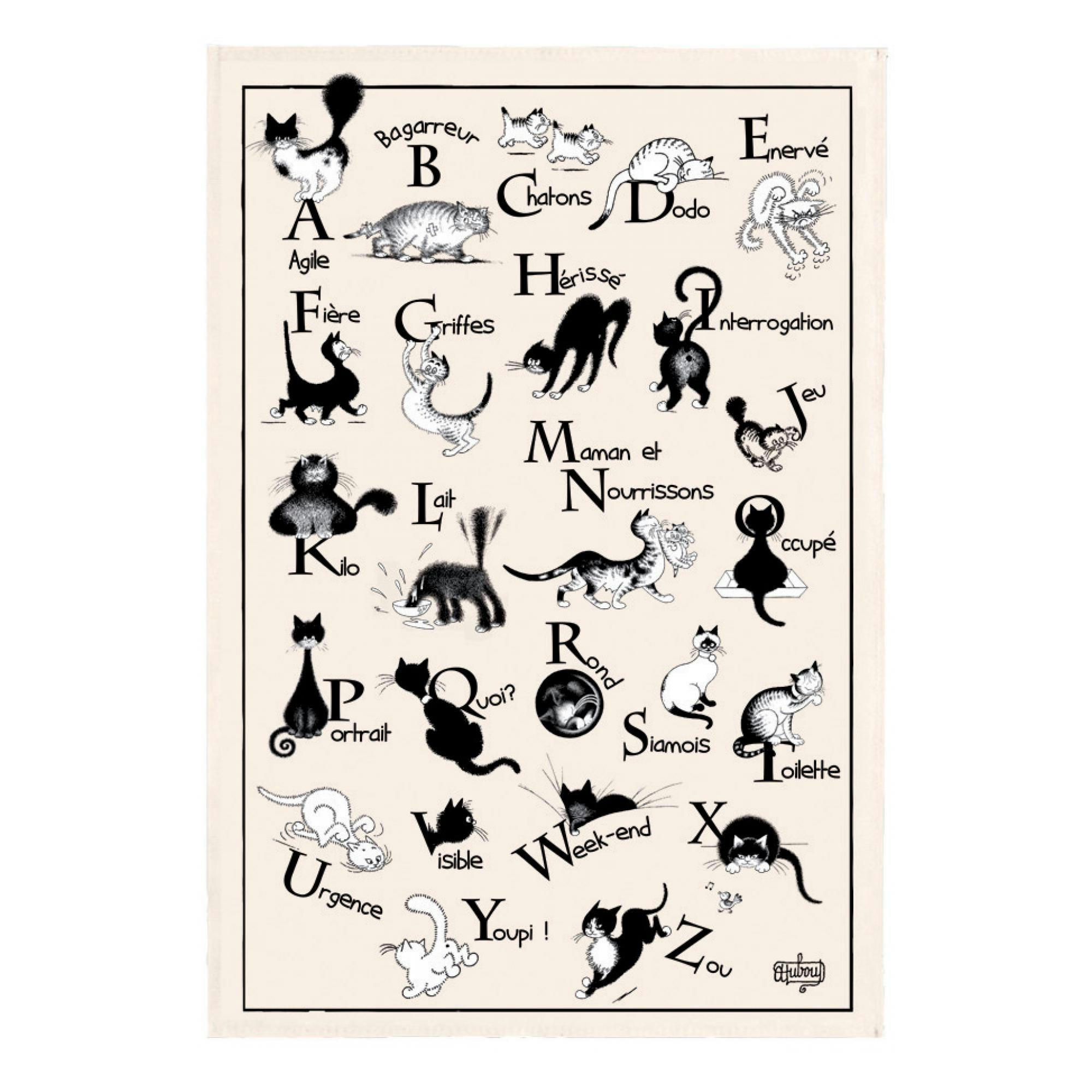 DUBOUT - Torchon  abécédaire en coton ecru 48 x 72