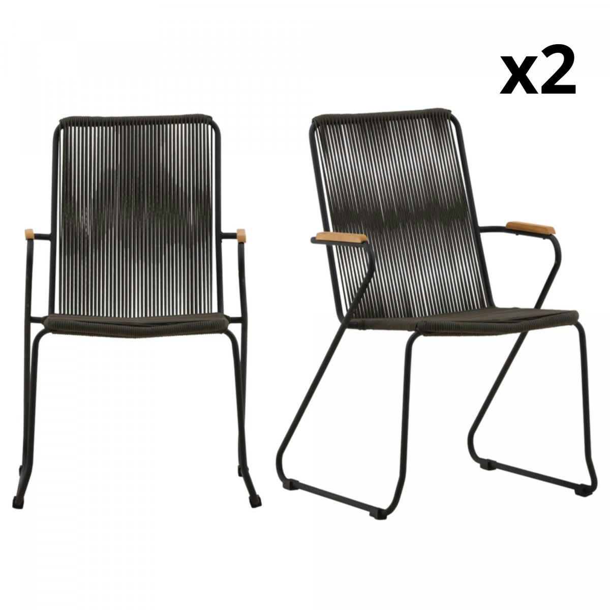 BASTIA - Lot de 2 chaises de jardin design avec assise en cordes vert