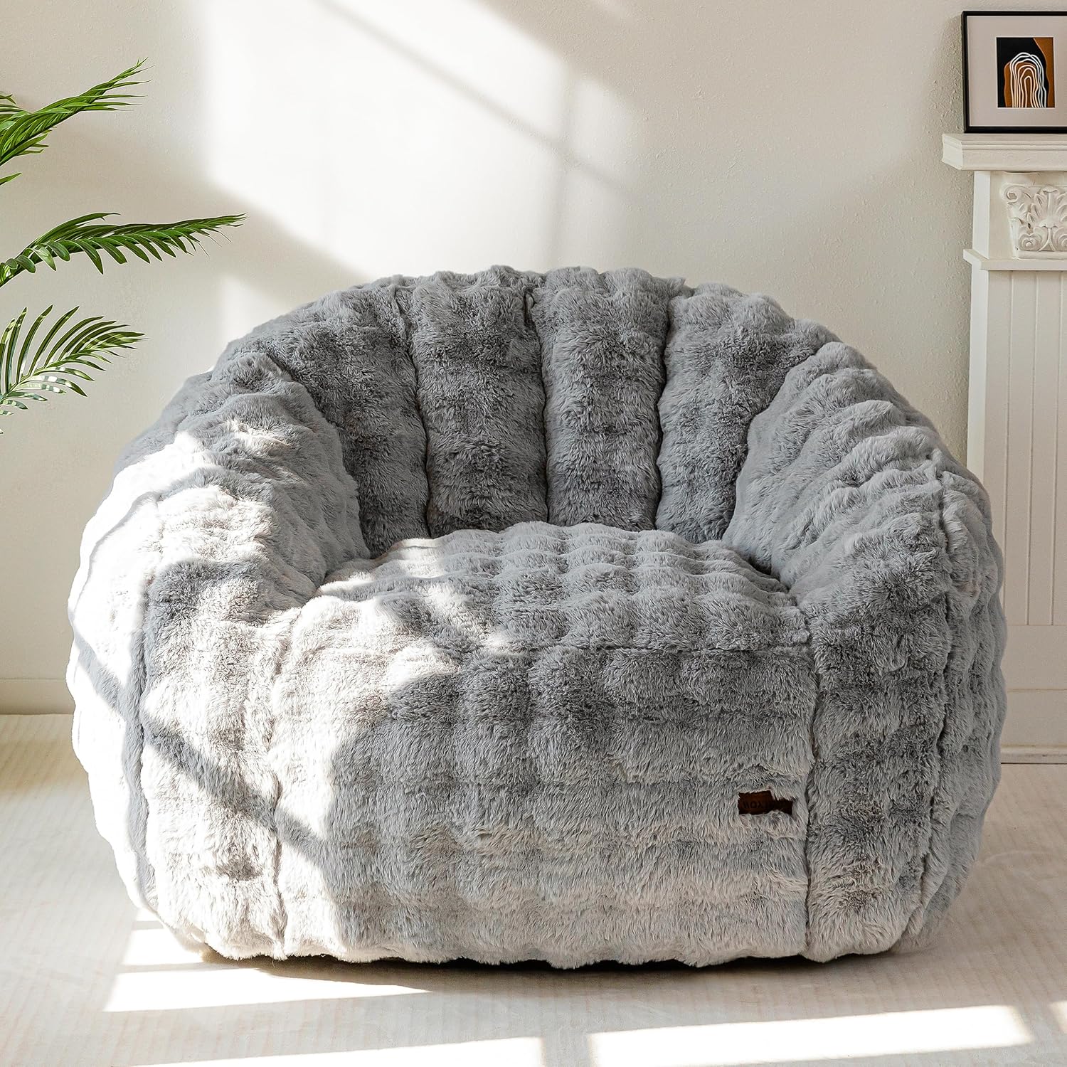MAXYOYO Giant Bean Bag Chair for Adults, Stuffed Shell-Shaped Large Bean Bag Couch, Cozy Living Room Chair with Filler, Floor Sofa Lazy Sofa for Bedroom Living Room, Grey