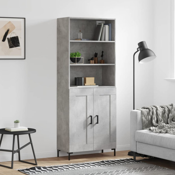 Szafka Regał Witrynka Szara Beton z Drzwiami 69.5x34x180 cm do Salonu