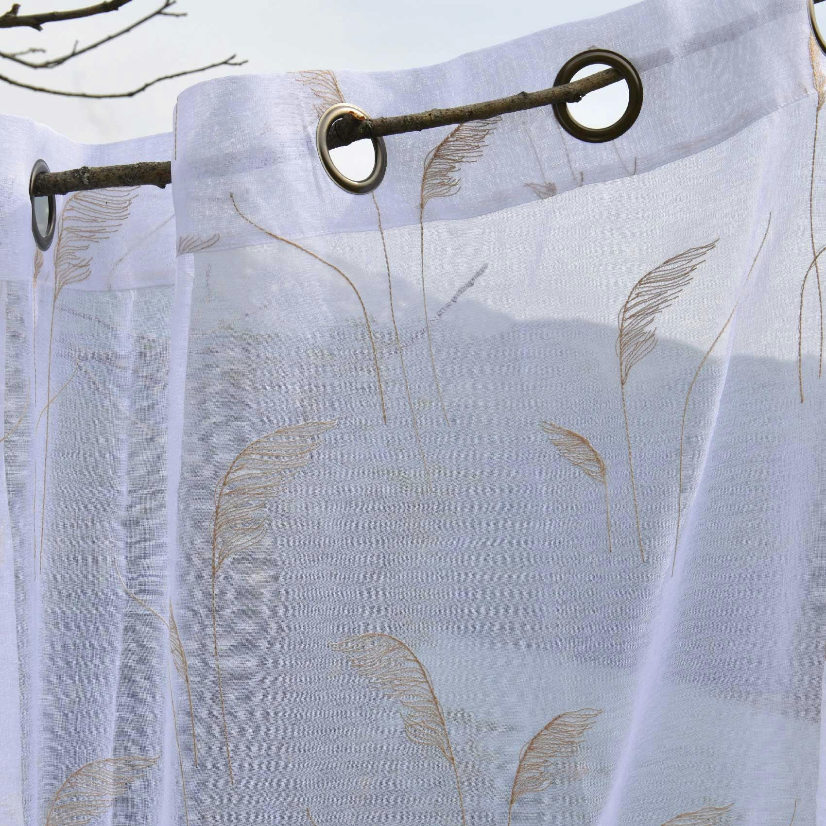 - Voilage brodé de pampas polyester beige 140x240 cm