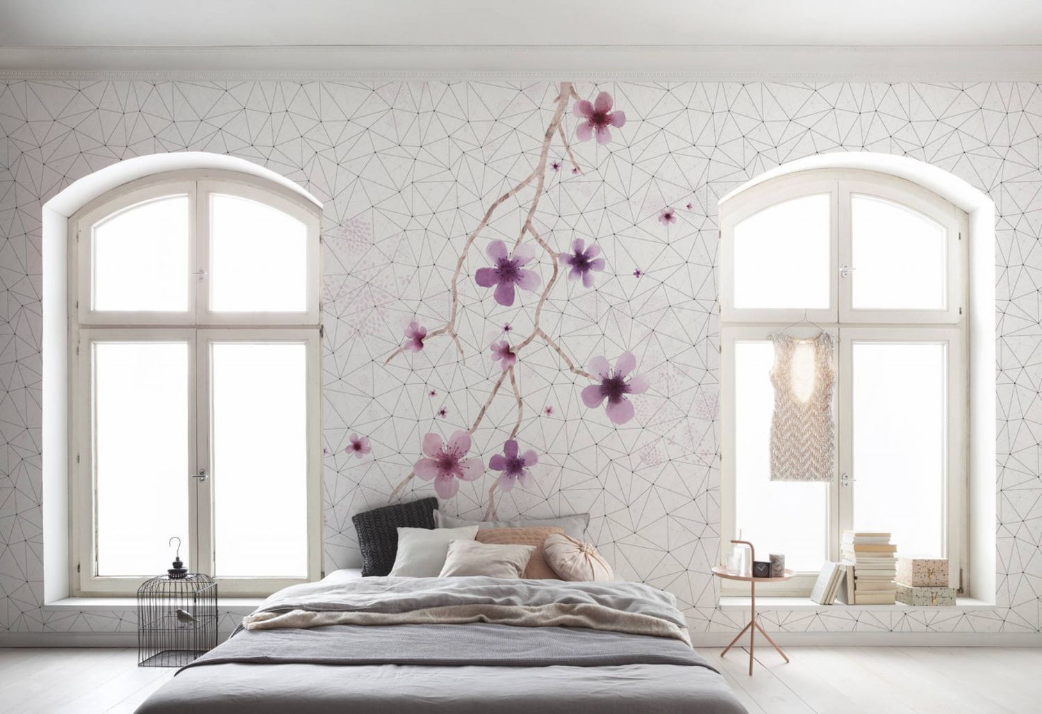 Sanders & Sanders fotobehang bloesems zwart wit en roze - 200 x 250 cm - 611941