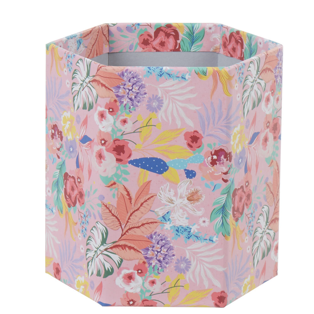 Pot à crayon hexagonal motif floral