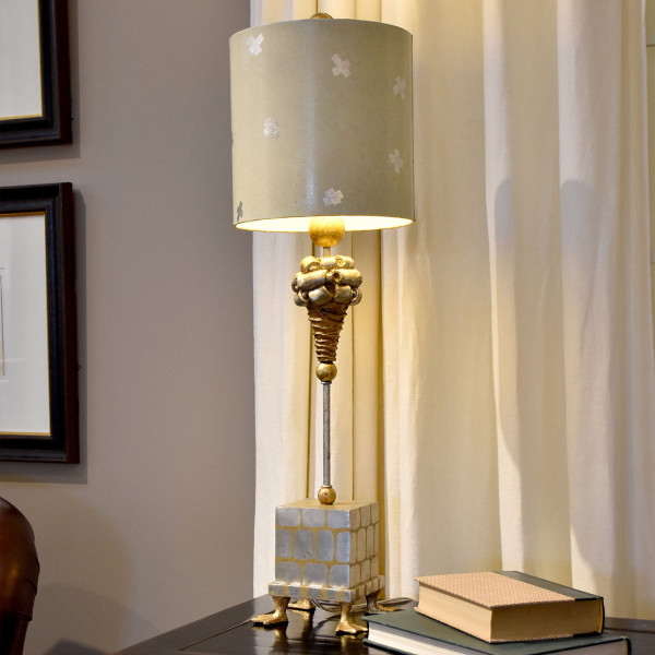 Lampa stołowa z abażurem srebrno-złota Pompadour X 1xE27x60WFlambeau