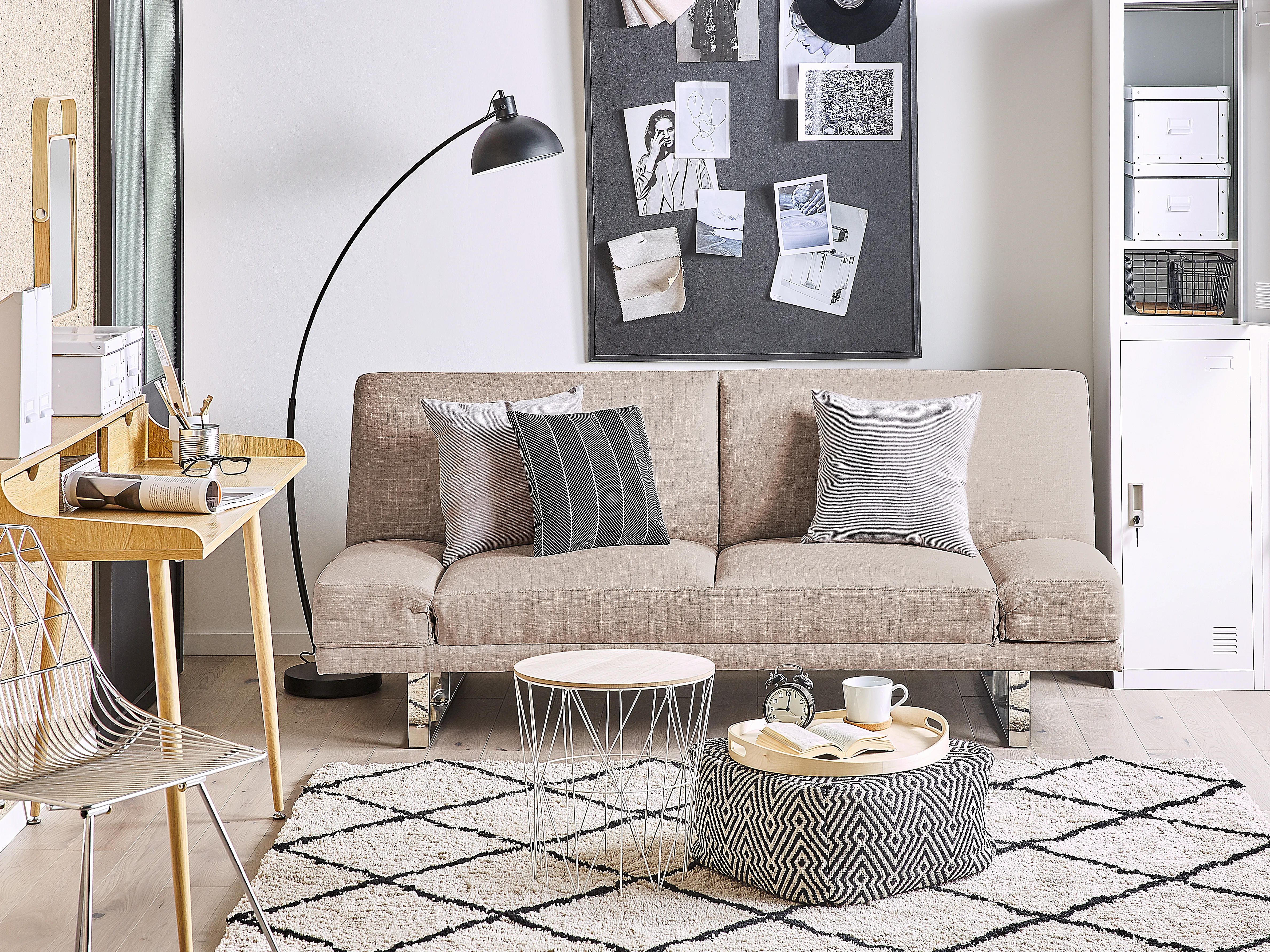 Sofa Bed 2 Seater YORK Fabric Beige