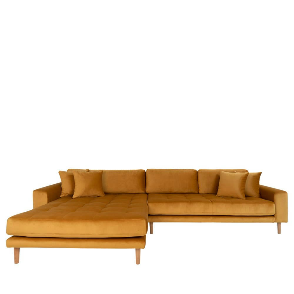 LIDO - Canapé d'angle gauche 4 places en velours jaune moutarde
