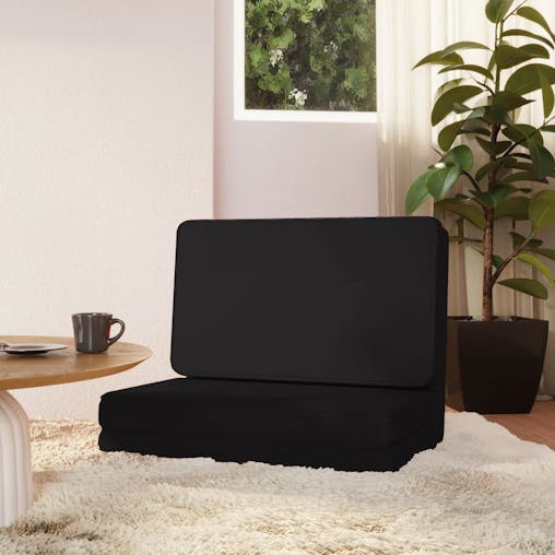 NNEVL Folding Floor Chair Black Faux Leather