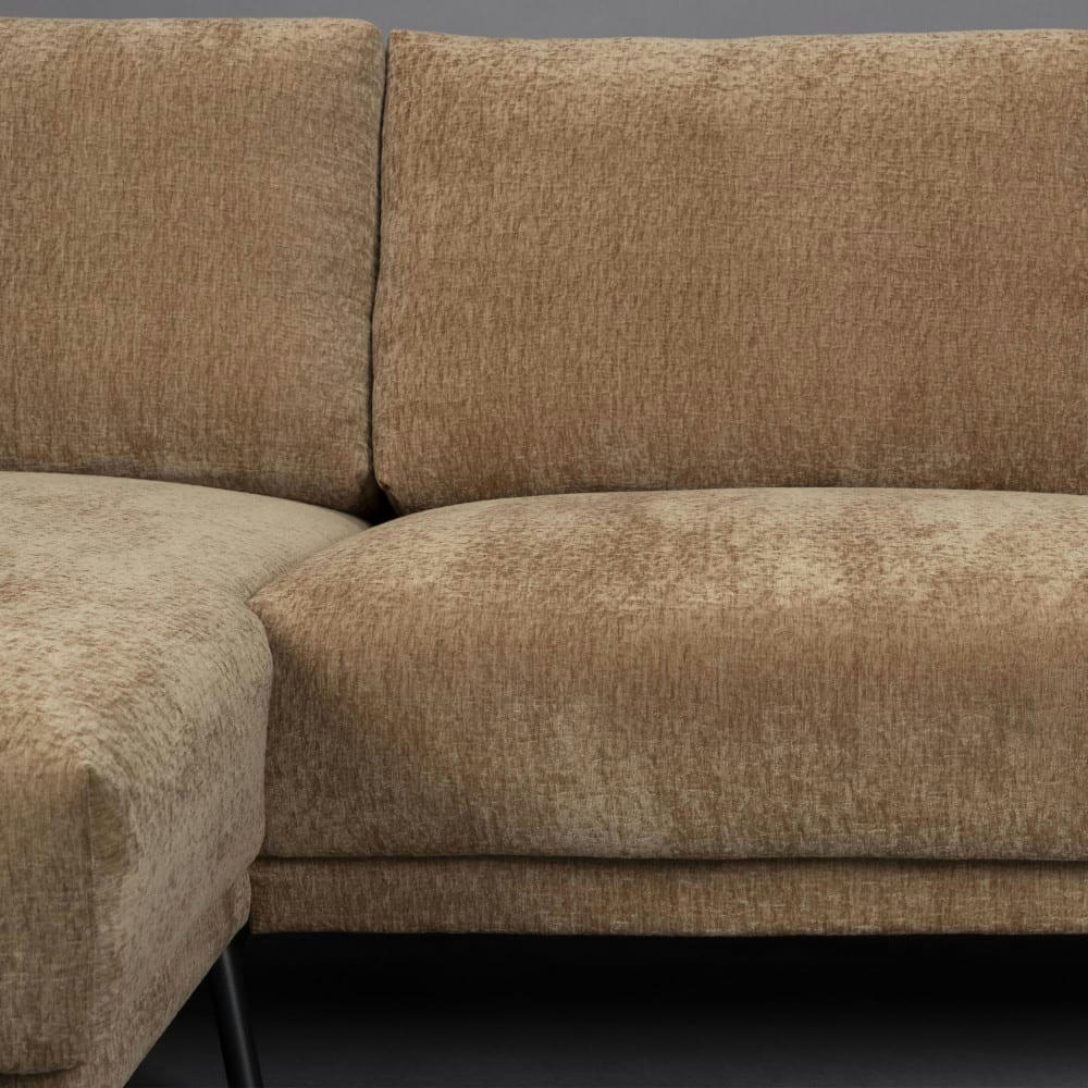 HARPER - Canapé d'angle gauche en tissu chenille camel 3 places