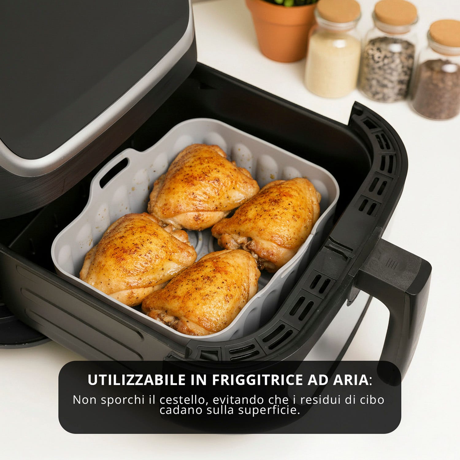 Teglia 21x14 cm silicone per friggitrice ad aria grigia