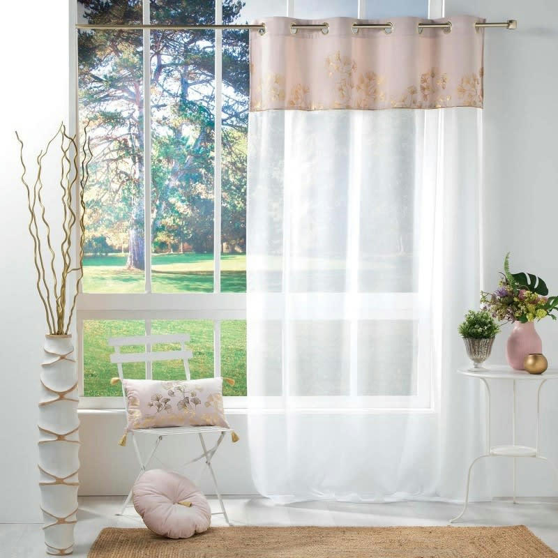 MILAROSE - Voilage effet velours et imprimé or polyester dragée 240x140cm