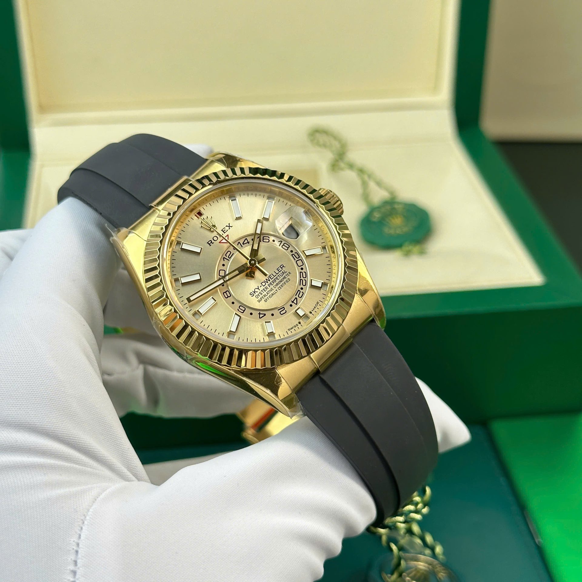 Rolex Sky-Dweller YG Plated Champagne Dial 42mm Oysterflex Super Clone