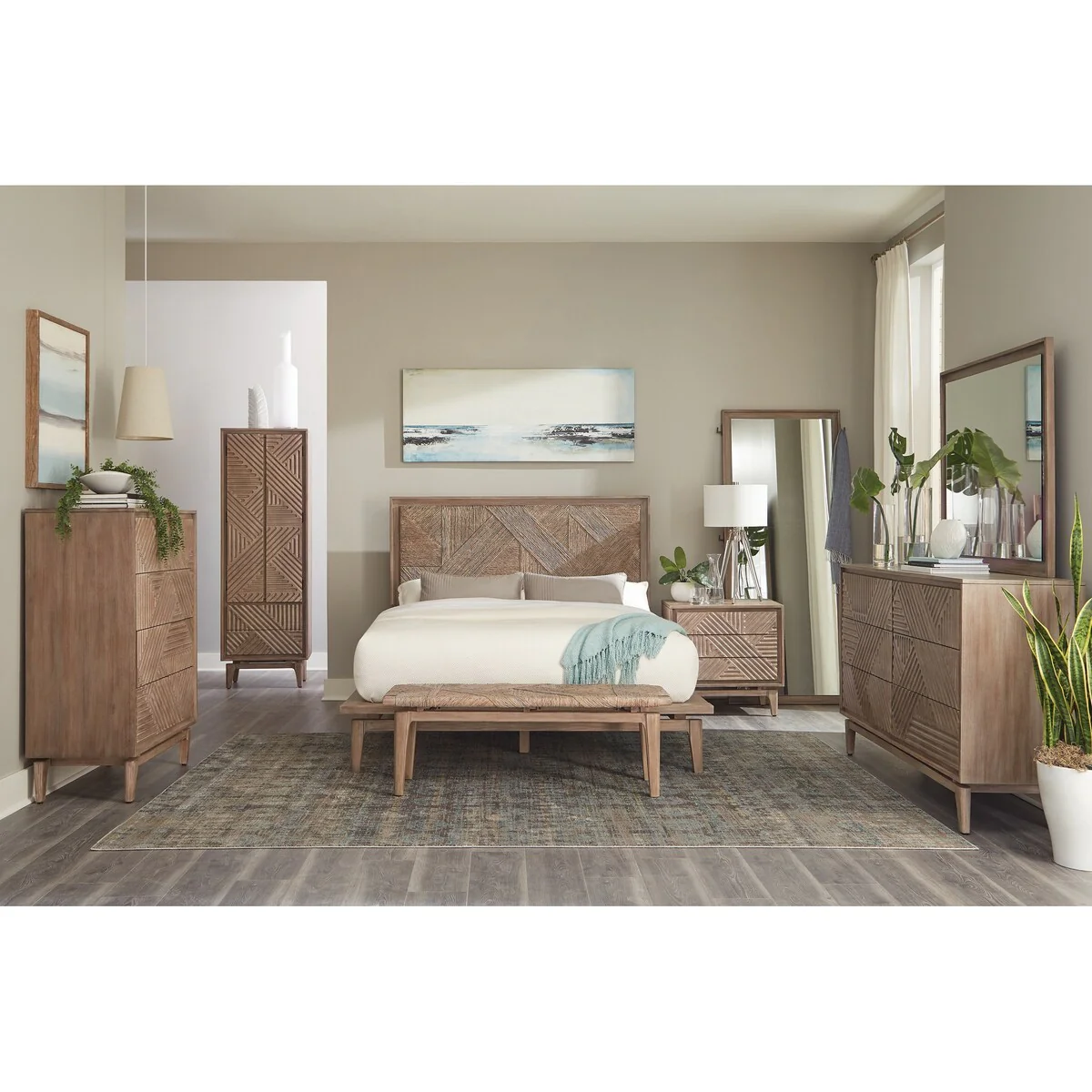 Racine Sandstone 5-piece Platform Bedroom Set with Abaca Woven Headboard