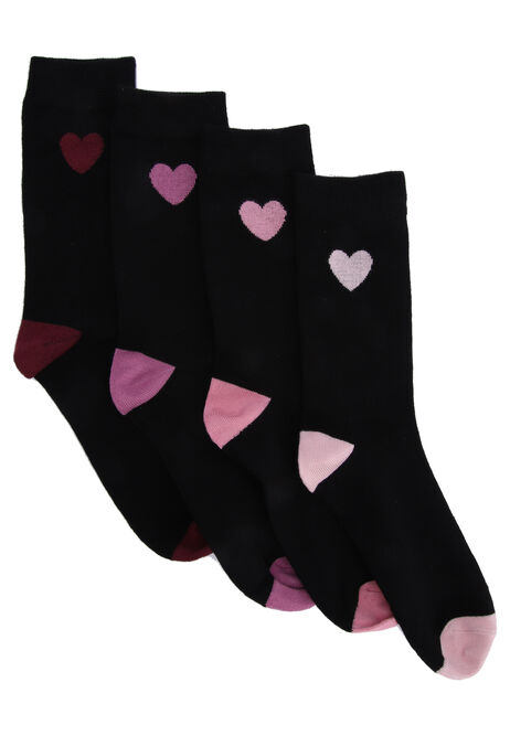 Womens 4pk Pink Heart Ankle Socks