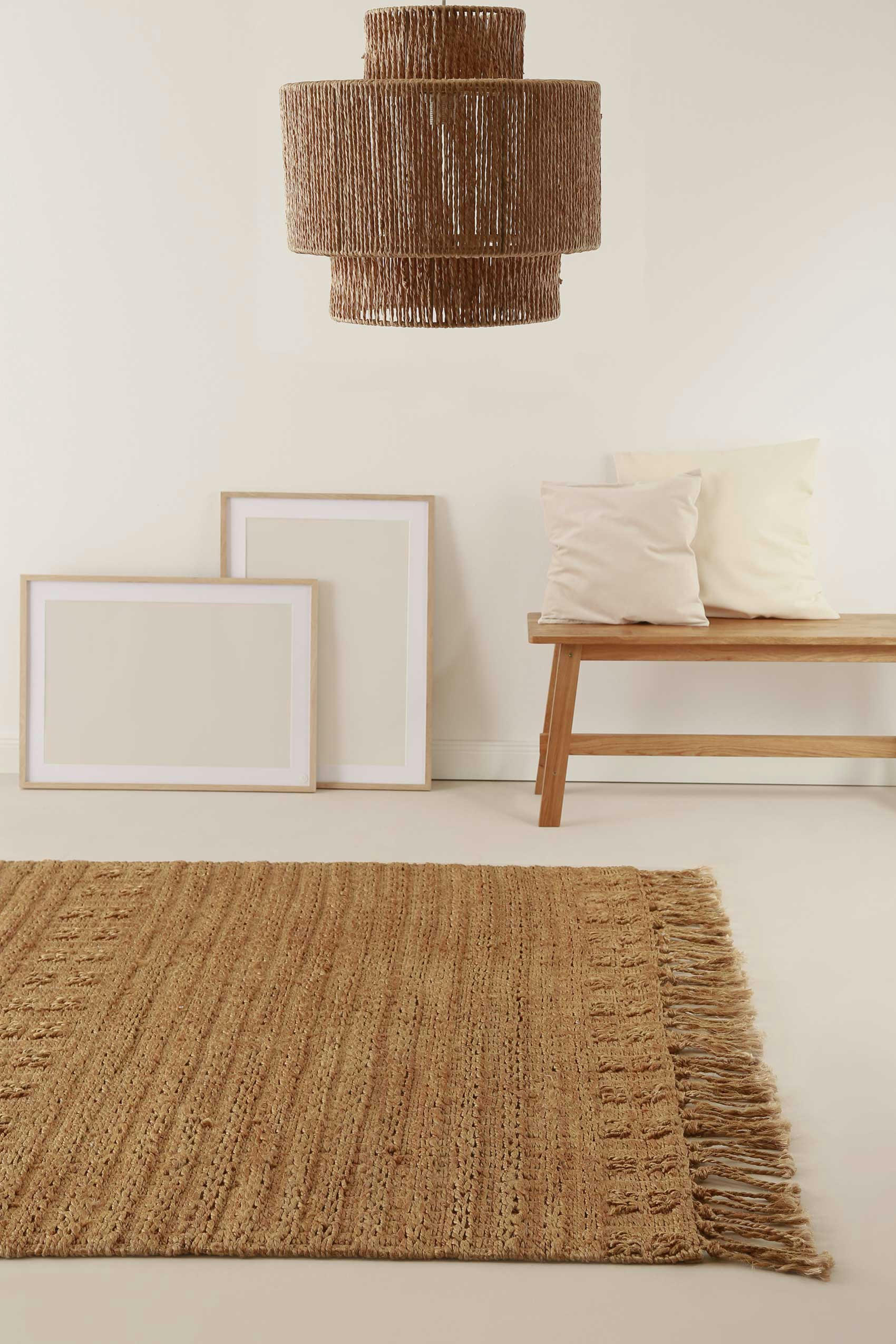 MARSEILLE - Tapis tressé en jute couleur naturelle à franges 160x230