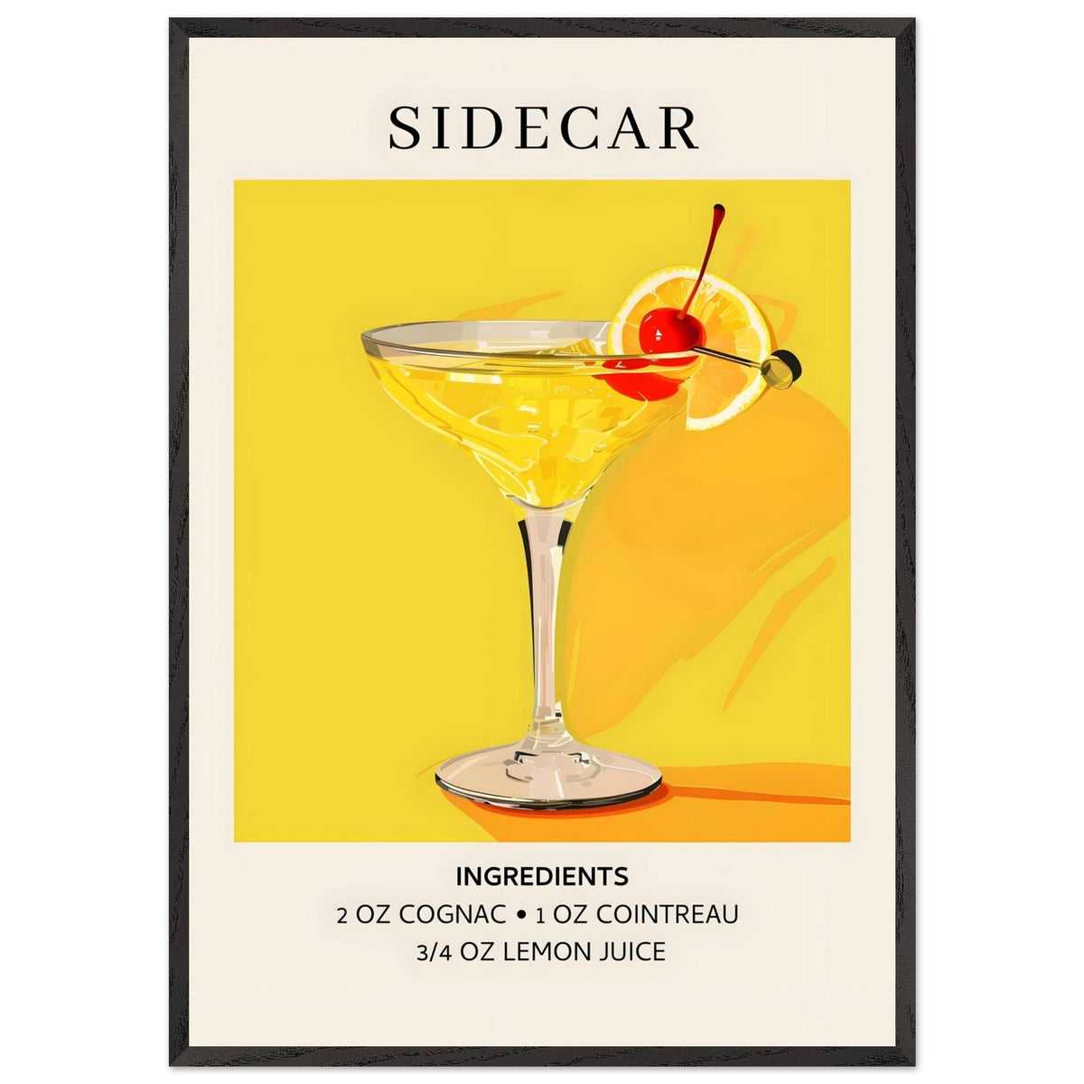 Artfulprints Poster met Lijst Sidecar cocktail II - Ingrediënten  - 70x100 cm - Geel