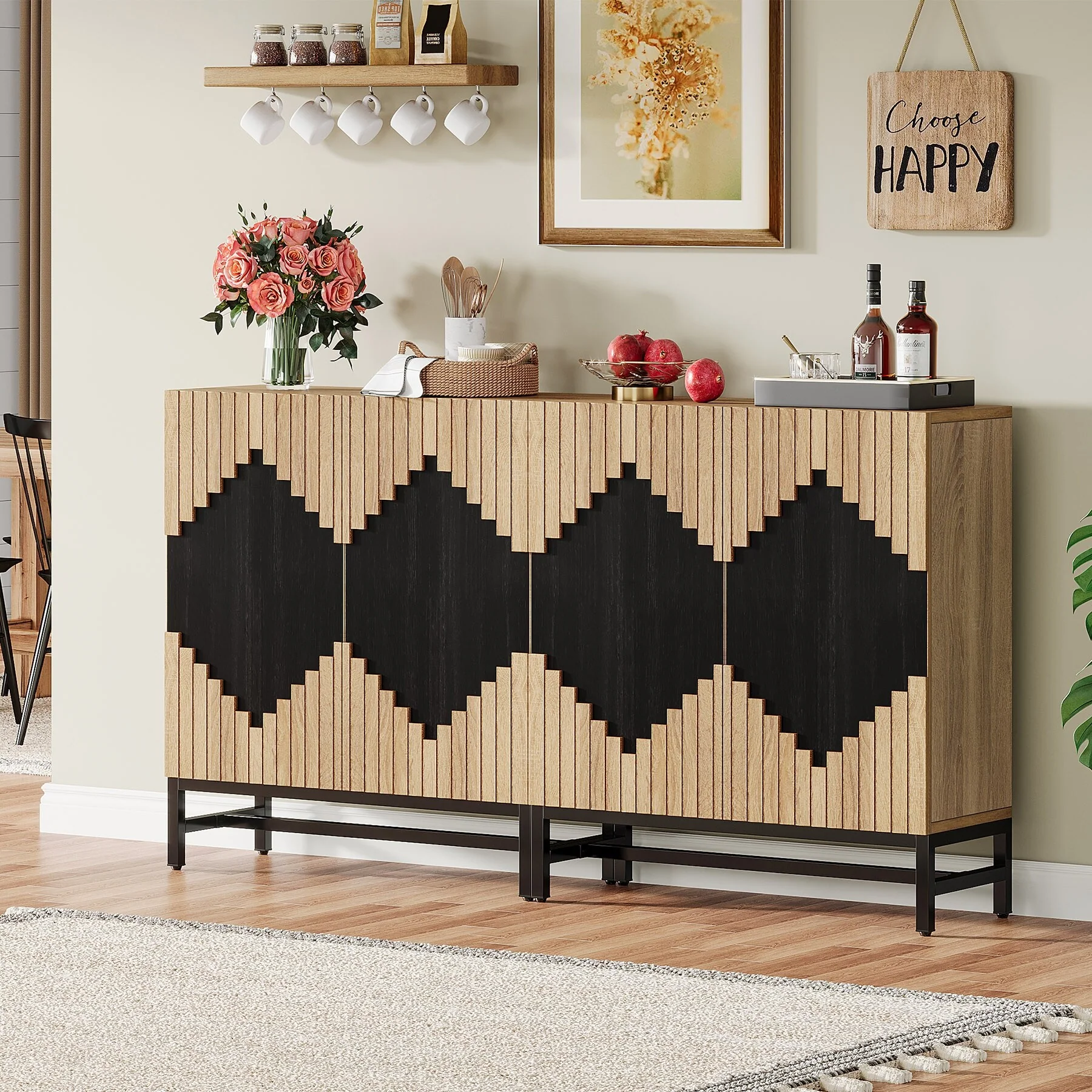 Sideboard Buffet Cabinet with 4 Doors and Adjustable Shelves