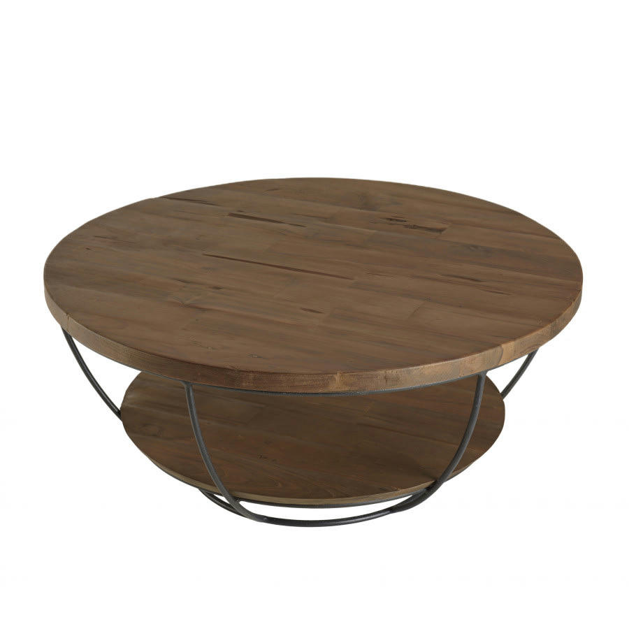 ALIDA - Table basse coque 2 plateaux en teck recyclé métal noir L80