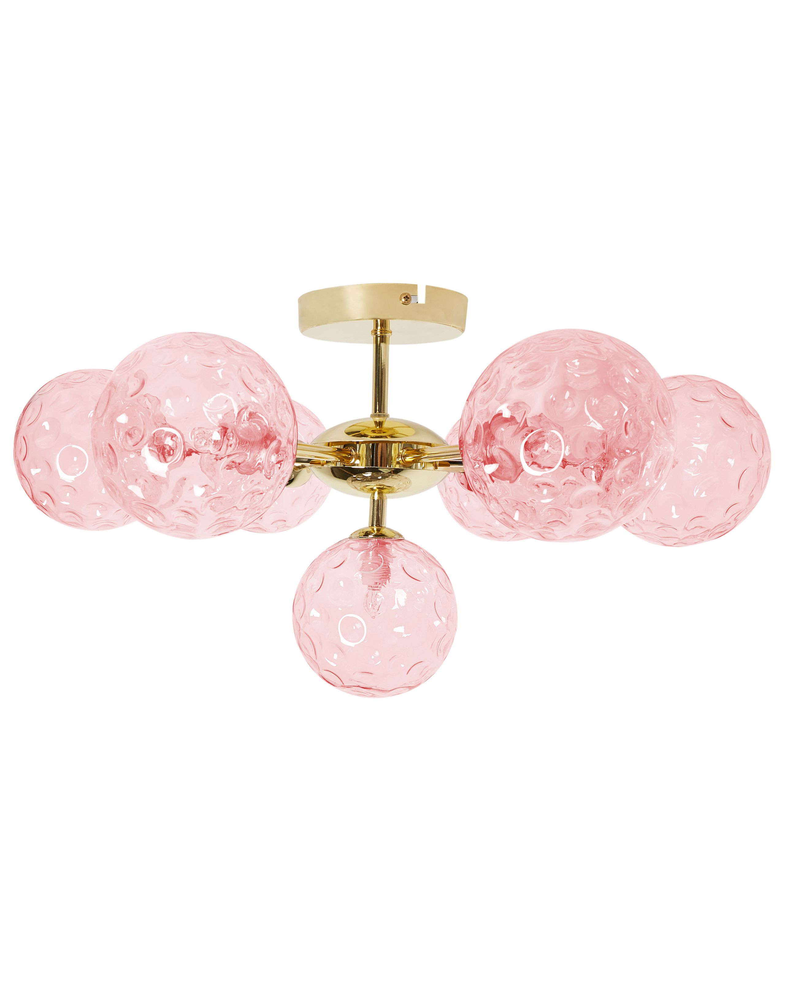 Lampa sufitowa 7-punktowa szklane klosze różowe