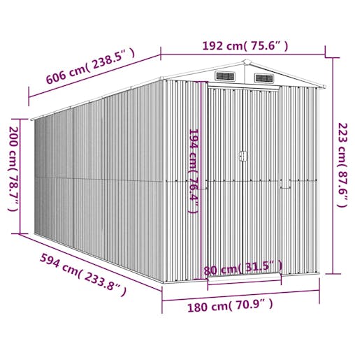 NNEVL Garden Shed Green 192x606x223 cm Galvanised Steel