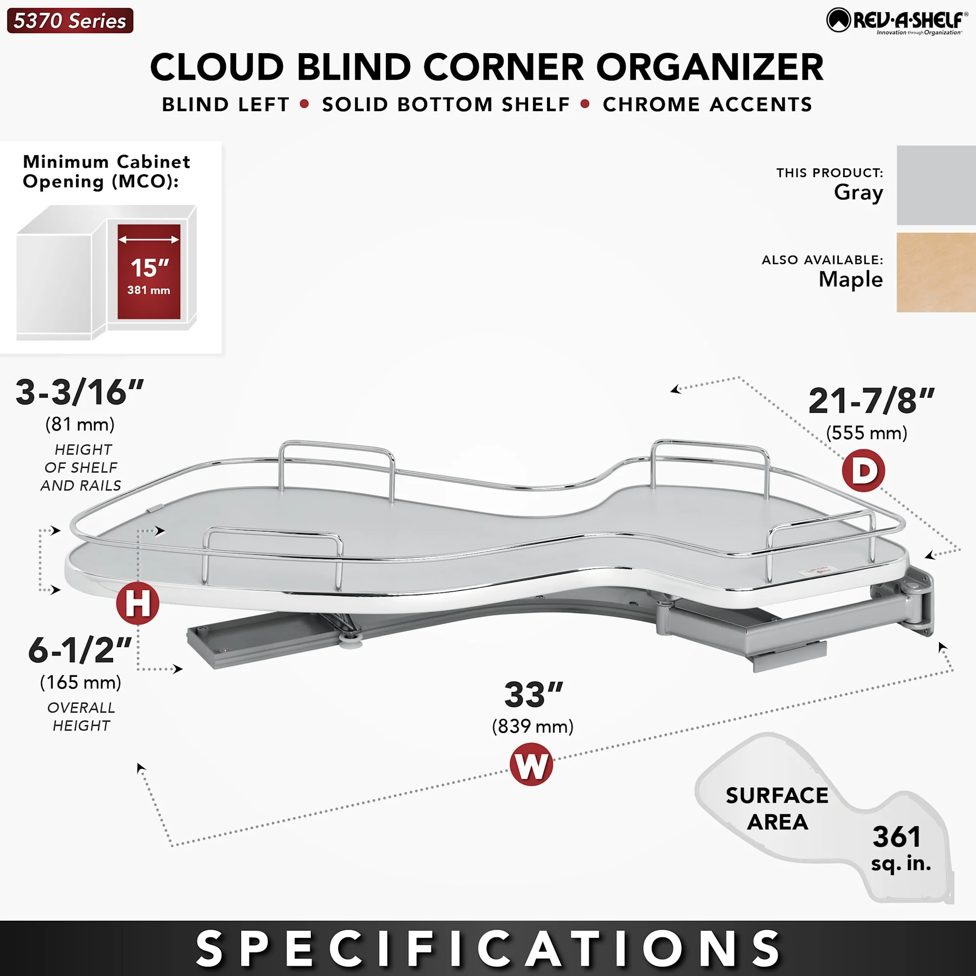 Rev-A-Shelf 5371 Series Right Handed Pull Out Single Tier Blind Corner