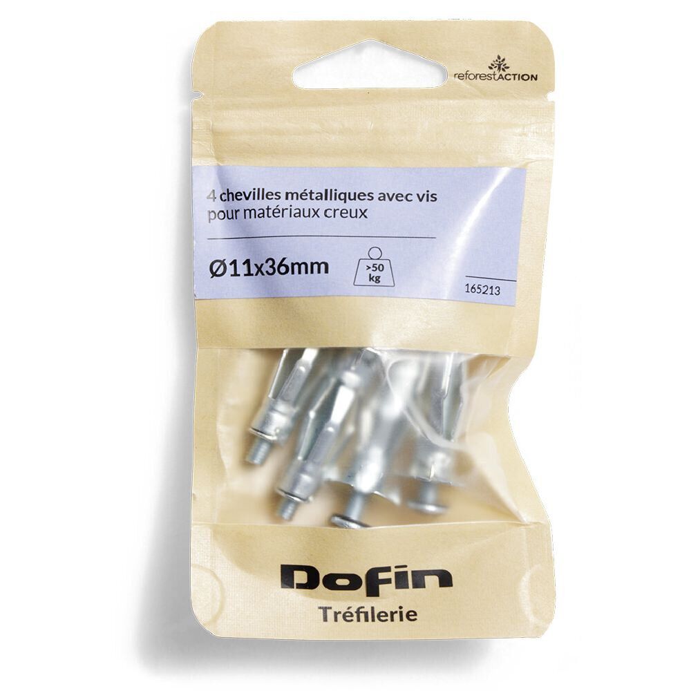 4 chevilles métalliques pour matériaux creux avec vis - Ø11x36 mm