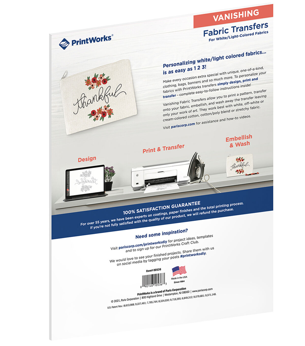 PrintWorks 8.5 x 11 Vanishing Fabric Transfer Sheets 5ct