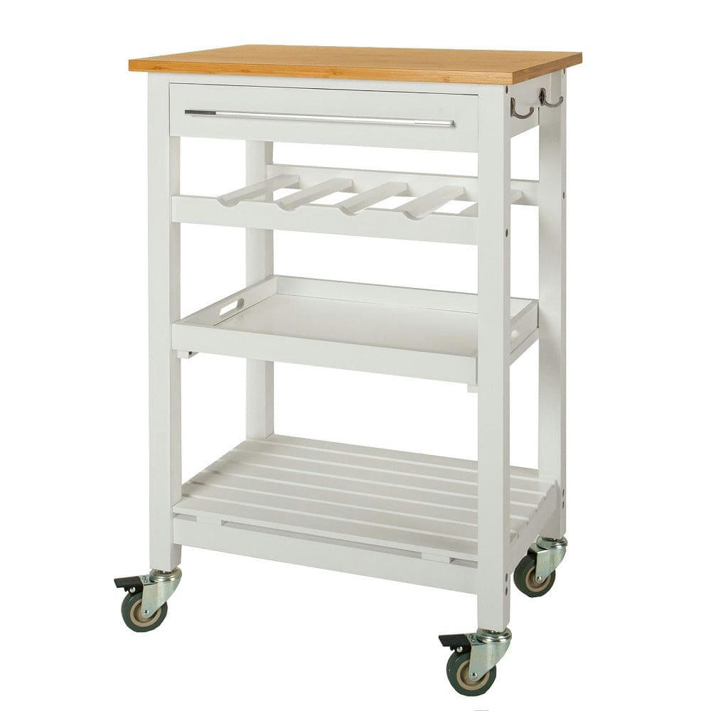 - Desserte effet bois blanc à roulettes 1 tiroir