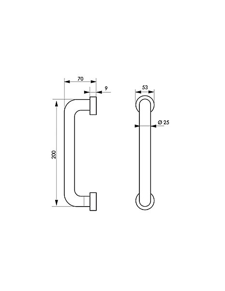 Barre droite de maintien, inox 304, longueur 200mm, diamètre 25mm, finition inox brossé - THIRARD
