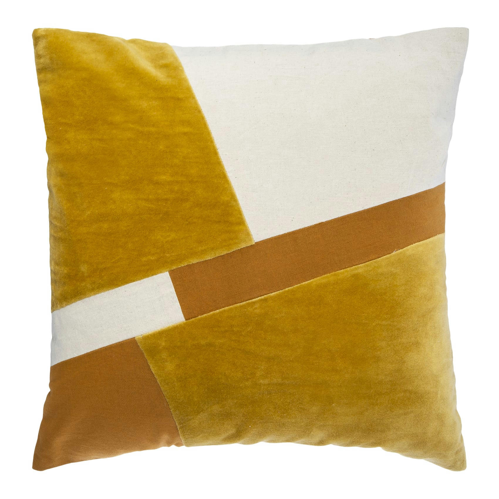 - Coussin déhoussable esprit graphique coton jaune ocre 40x40 cm