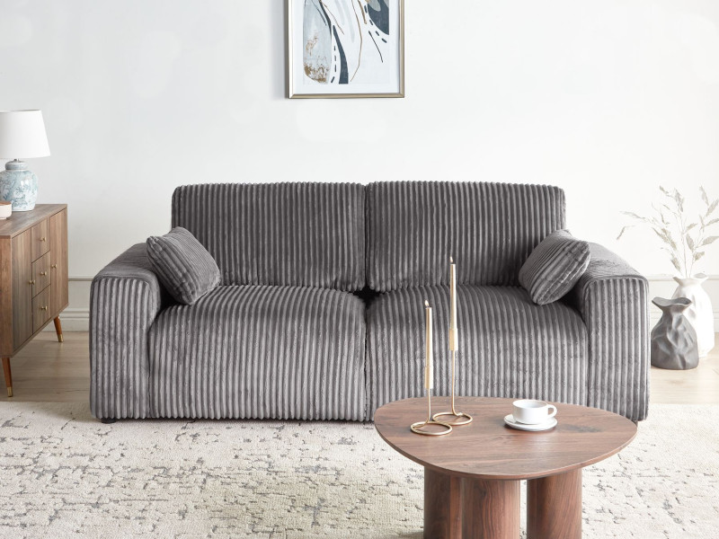 Sofa trzyosobowa sztruksowa poduszki szara