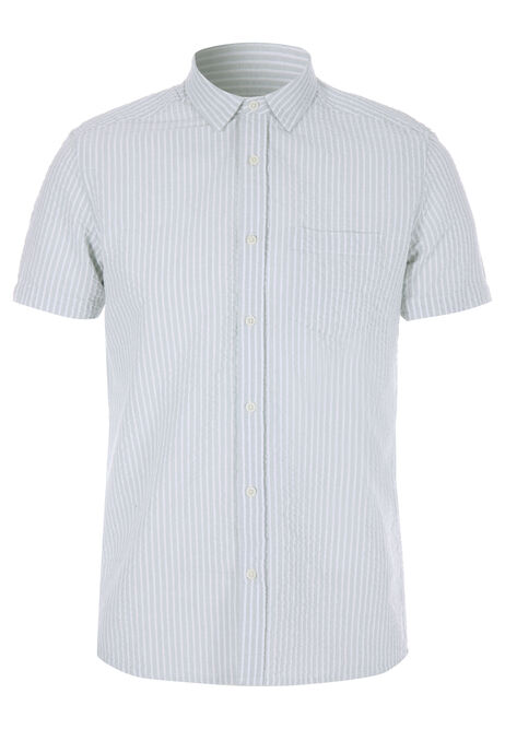 Mens Green Seersucker Stripe Cotton Shirt
