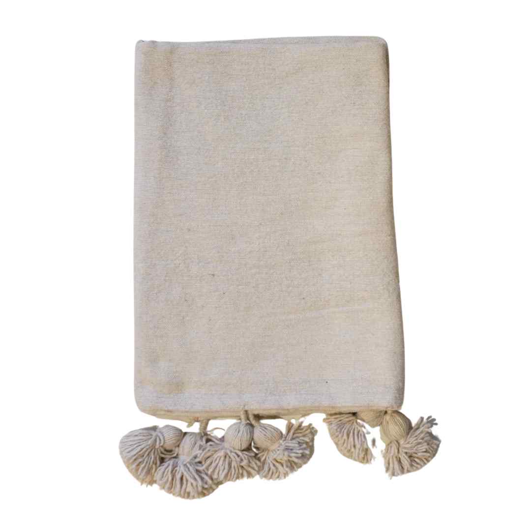 MÔMÉ Plaid Pom Pom - crème - 95 x 175 cm