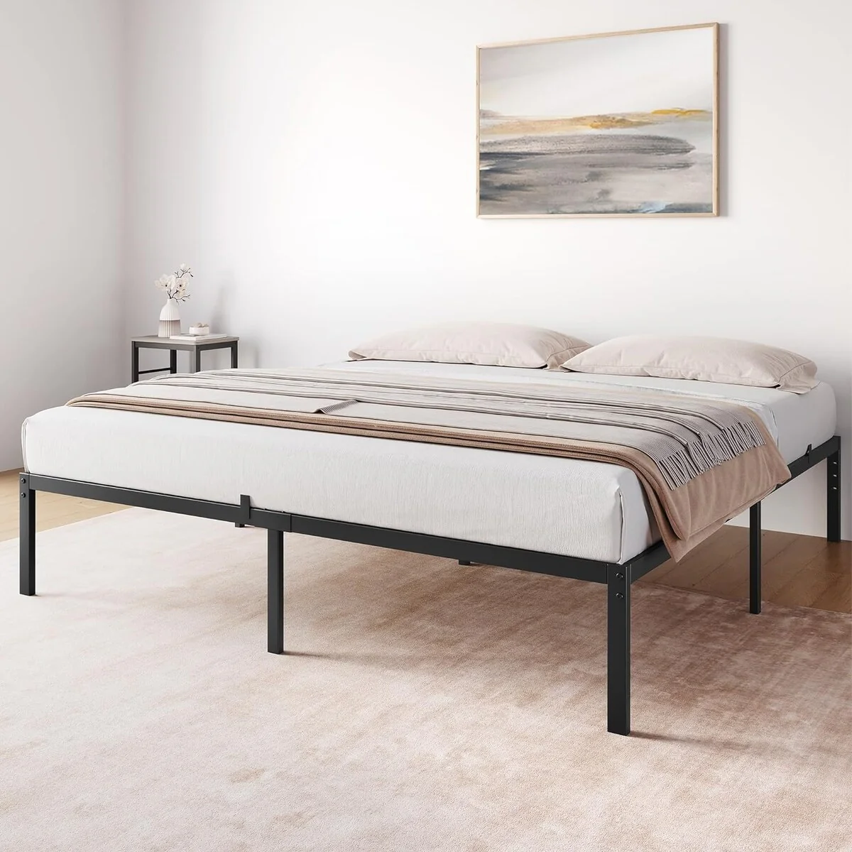 14 Inch High Bed Frame With Storage And Steel Slat Support