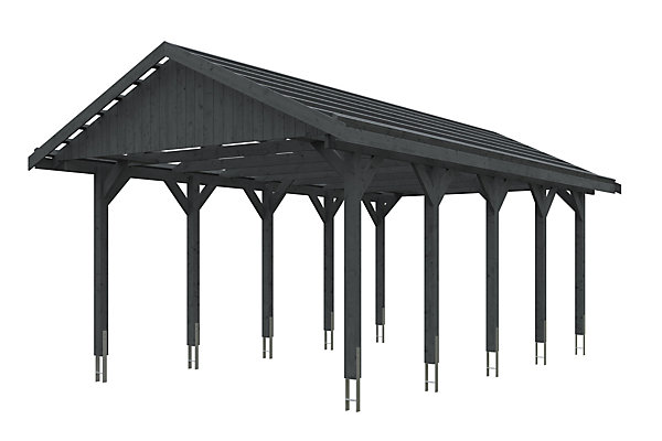 Carport SKAN HOLZ Wallgau 430 x 750 cm, traitement coloré gris ardoise, avec lattis