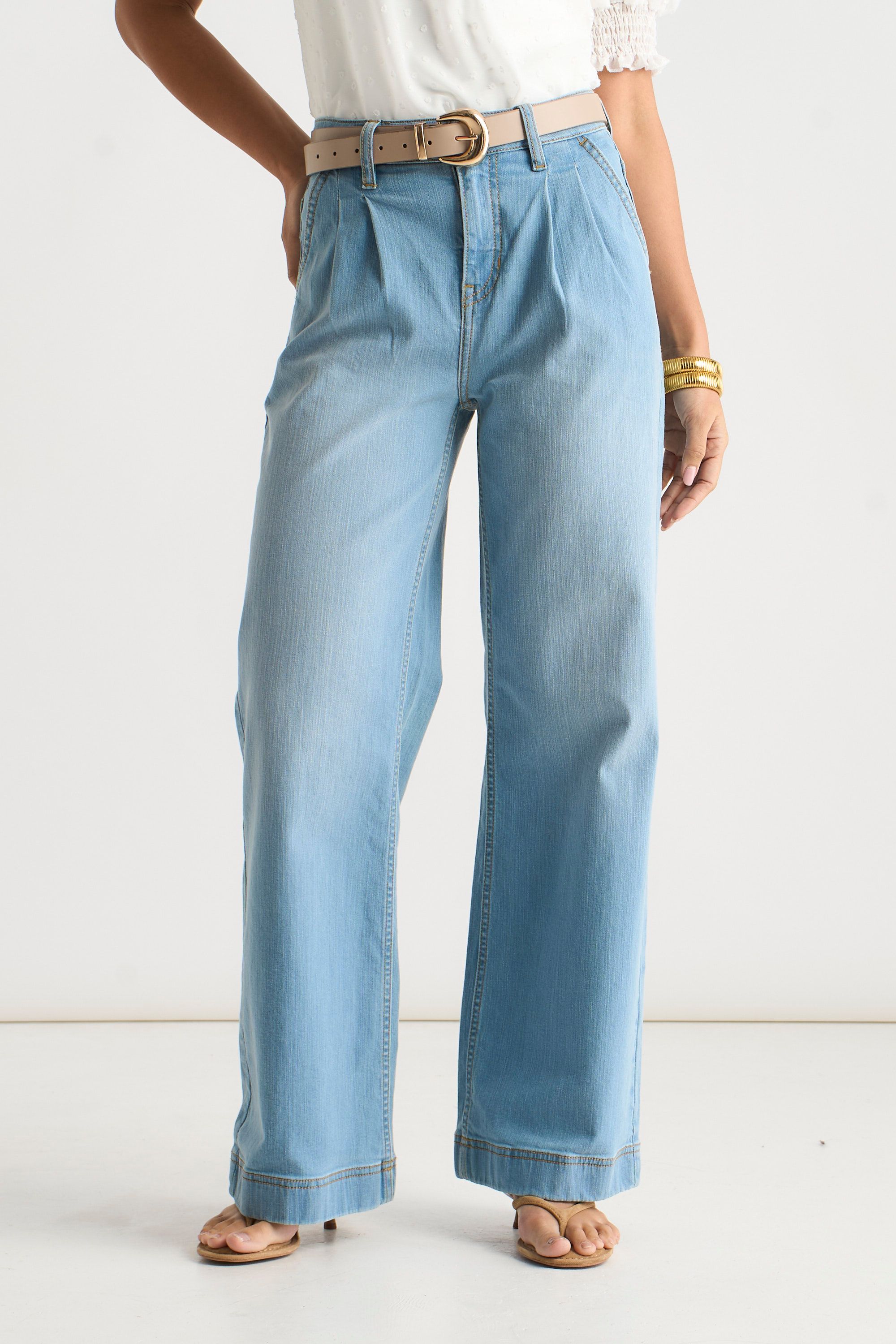 Gini London Light Blue Pleat Wide Leg Jean