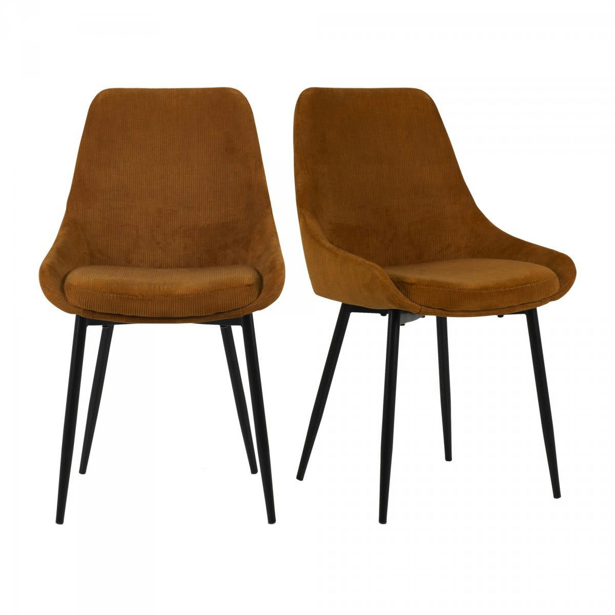 ZAIPO - Lot de 2 chaises design velours côtelé orange