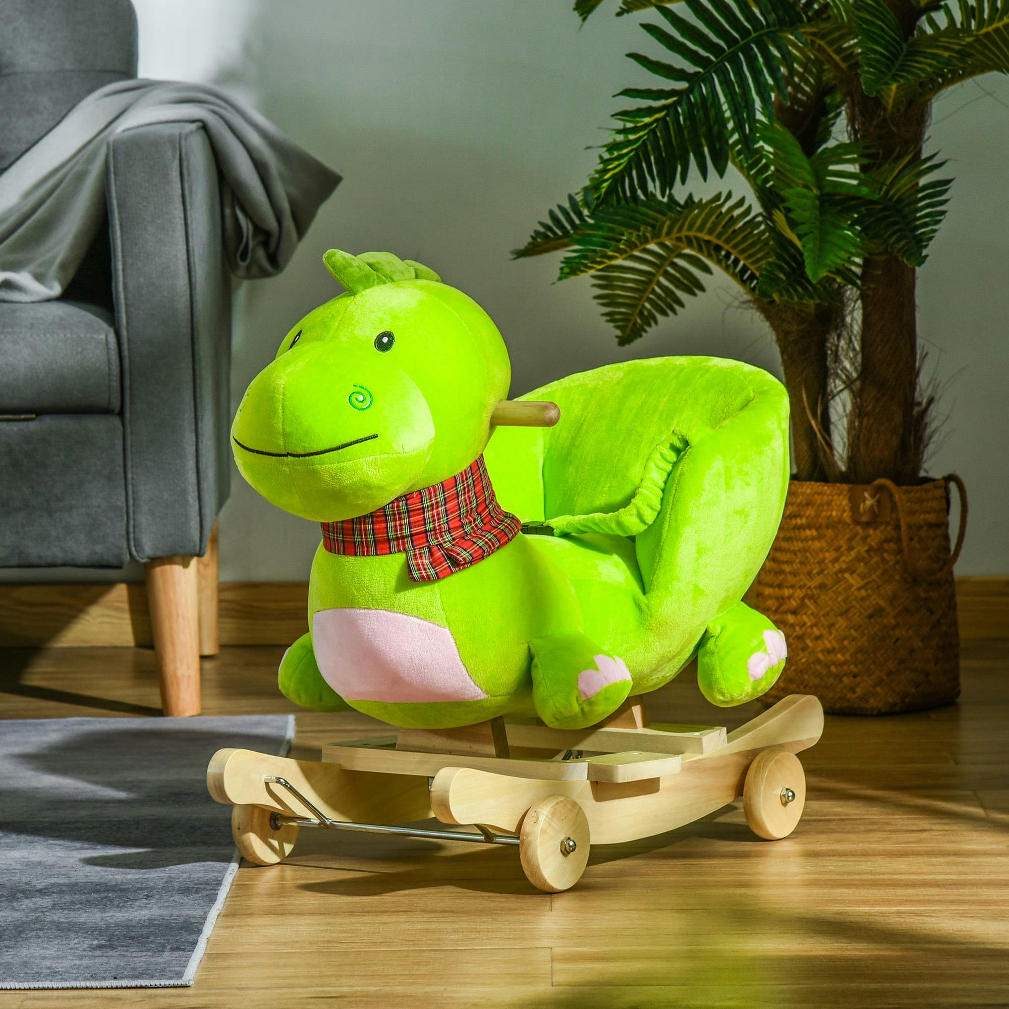 - Jouet à bascule dinosaure et porteur sur roulettes musicale vert
