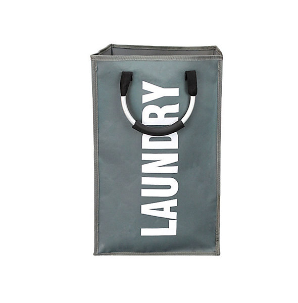 BASHLWUA Sac à linge pliable et amovible - gris foncé, 33x23x53cm, avec poignée de transport sac de rangement, panier à linge Oxfo