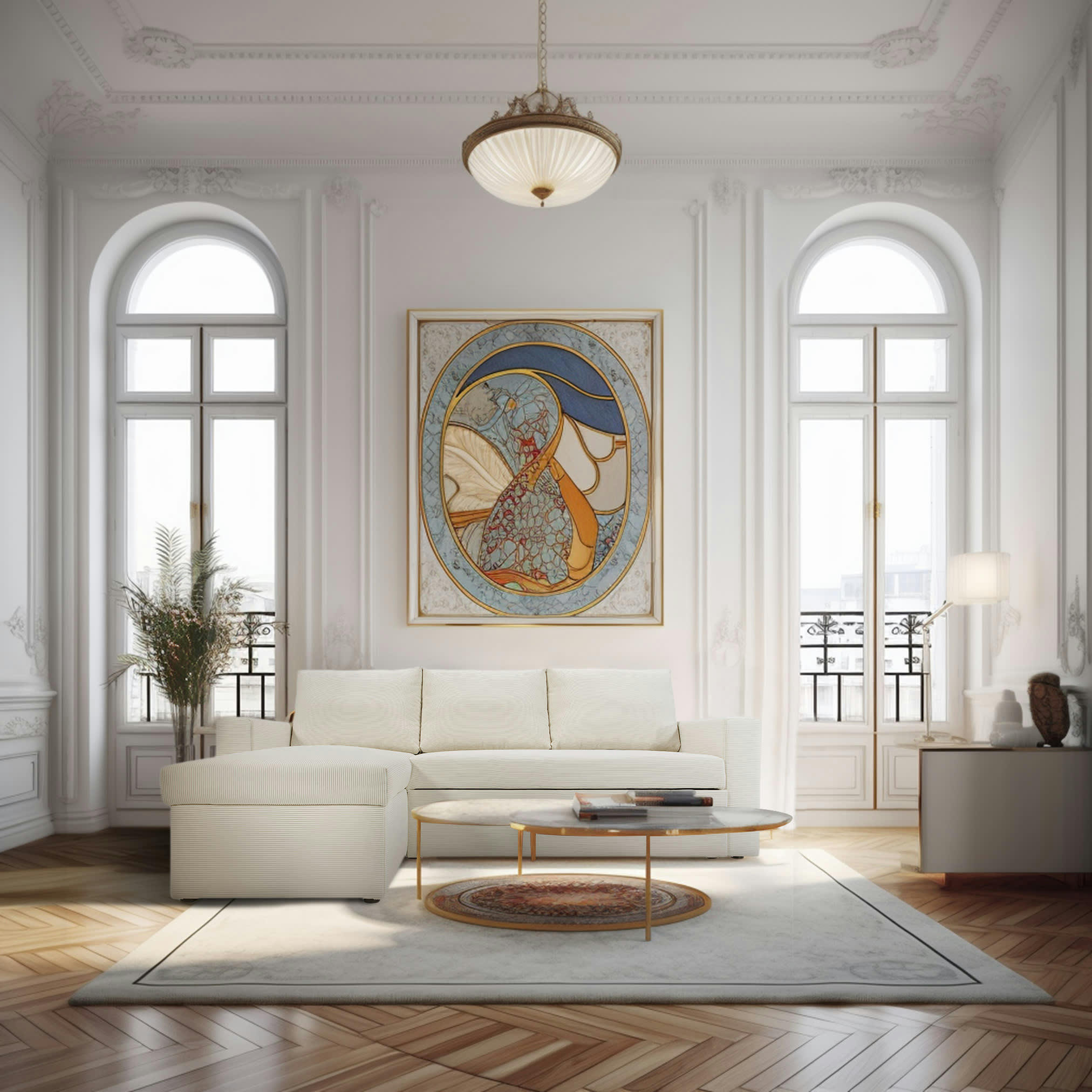 ALEDO - Canapé d'angle convertible 4 places en velours côtelé beige